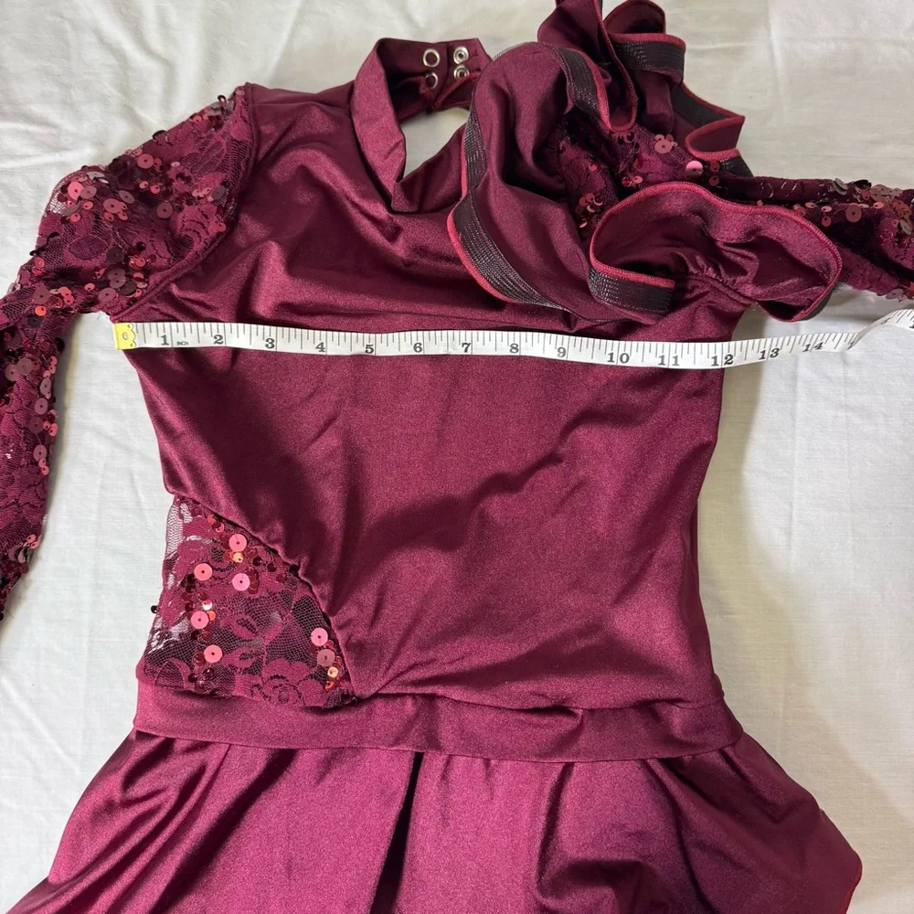 Weissman Burgundy Sequin Lace Dance Costume LC Competition Leotard‎ Dress